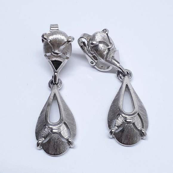 Trifari Jewelry - Vintage Crown Trifari Earrings Signed Clip On Silver Tone Dangle